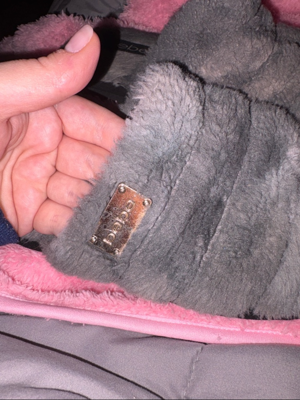 bebe Gray Plush Slide Slippers - Picture 5 of 5